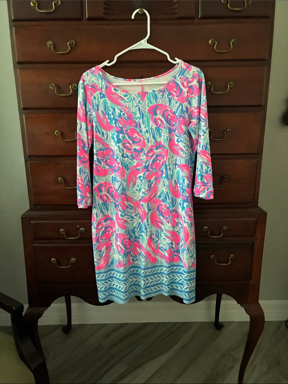 Lilly Pulitzer Pink & Blue Printed Long Sleeve Shift Dress